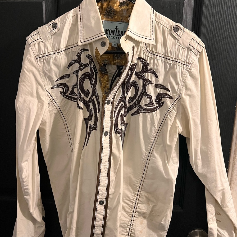 Black Label Cream Western Shirt with Black Embroidery